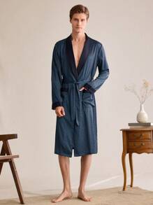 男士全印花长袖中长款浴袍家居套装 - 彩色 - 查看 4