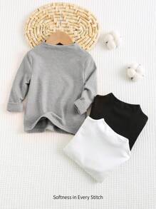 Cozy Pixies 3pcs Baby Boy Solid Color Knitted Soft Collar Long Sleeve Pullover Top Set - Multicolor - View 5