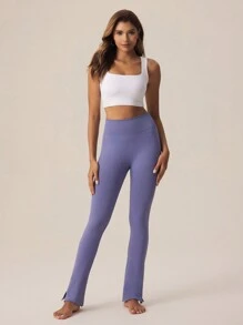 Easithlete Women High Elastic Seamless Yoga Pants, Solid Minimalist Style For Leisure And Daily Wear - Dusty Blue - View 5