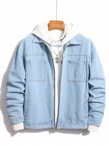 Manfinity Homme 男士休闲宽松牛仔夹克，秋季 - 淺色水洗藍 - 查看 1