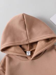 SHEIN Girls Casual Star Print Hooded Knit Sweatshirt, Autumn - Khaki - View 5