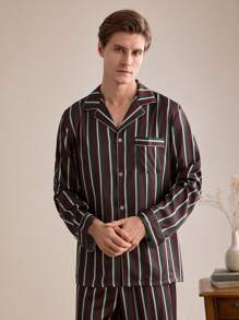 EverLounge Men's Comfortable Striped Front Button Pajama Set, Autumn Home Wear - Multicolor - View 5