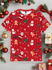 Manfinity Homme Manfinity Men's Christmas Slogan & Snowman Print Round Neck Short Sleeve Casual T-Shirt