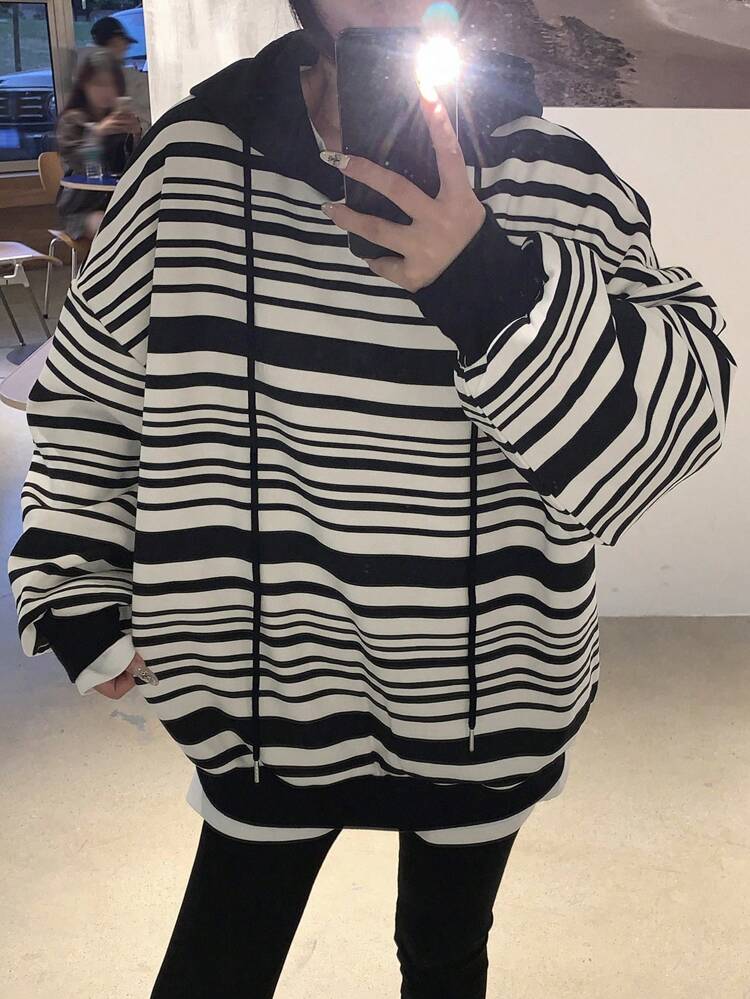 Color Block Striped Loose Hoodie Sweatshirt For Women,Fall Clothes
