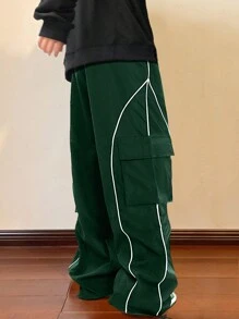 Manfinity Hypemode 男士字母贴饰细节撞色滚边翻盖口袋侧边工装裤