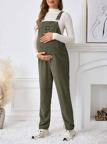 SHEIN Maternity Casual Loose Jumpsuit With Adjustable Shoulder Straps - Army Green - View 5