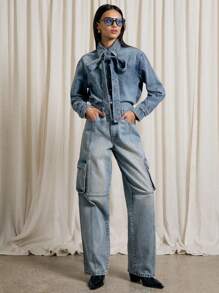 AiiRZ Bow Tie Denim Shirt - Blue - View 7