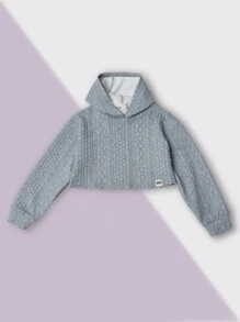 SUMWON Tween Girls Cable Knit Texture Hoodie Skirt Set Autumn Winter Wear Fashionable Two Piece Outfit Cropped Top A Line Bottom Cozy Casual Sweater Coordinates - Grey - View 2