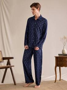 SHEIN EverLounge Men's 2 Pieces Pajama Set, Top And Pants, Casual & Fashionable For Everyday Wear