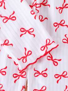 SHEIN 2pcs/Set Girls Cherry Print Casual Cute Half Button Cardigan Shirt And Pants Home Wear Suit - Red and White - View 4