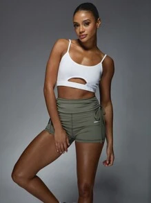 MISSGUIDED Stylish High-Waisted Drawstring Athletic Workout Shorts Lucky Charm Training Shorts Irish-Themed Exercise Shorts With Side Ruching Perfect For St Patricks Day Festivities