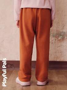 SHEIN 1 件装少女运动裤，基本款，可爱/复古/休闲/居家/外出，秋冬季 - 棕色 - 查看 2