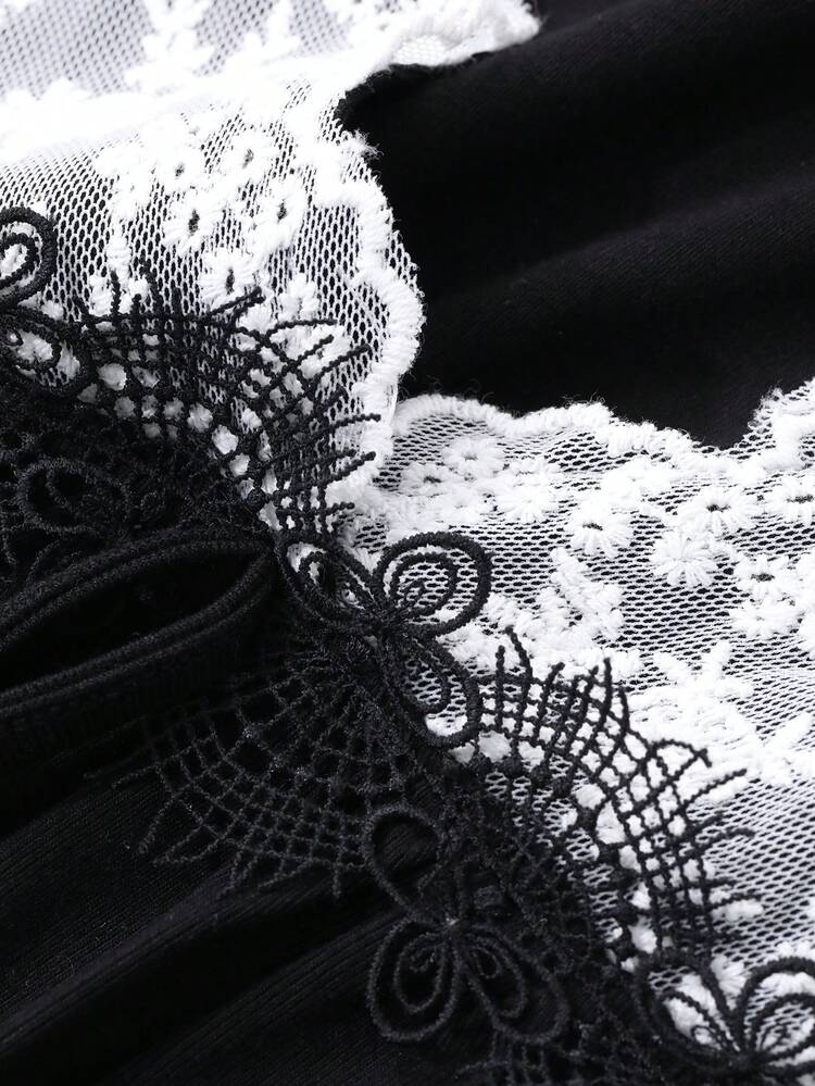 Women's Charming Bow Decor Contrast Color Lace Patchwork Nightgown Pajama