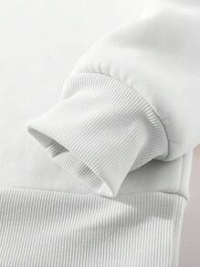 Manfinity Homme 2 件男士字母印花套头连帽衫和长裤套装，简约风格 - 白色 - 查看 7