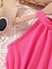 Cô gái Tween Chất rắn Halter Neck Đầm - Màu Hồng Tươi - Xem 5