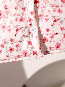 女婴冬季满身花卉印花连帽休闲棉服外套 - 米色 - 查看 5