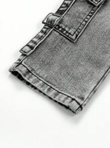 SHEIN Baby Boys Fashionable Washed Straight Leg Denim Jeans - Light Grey - View 4