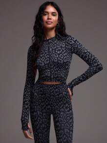 Musera Sport Chaqueta de entrenamiento con cremallera completa y estampado de leopardo, para pádel, tenis, pickleball, gimnasio y fitness