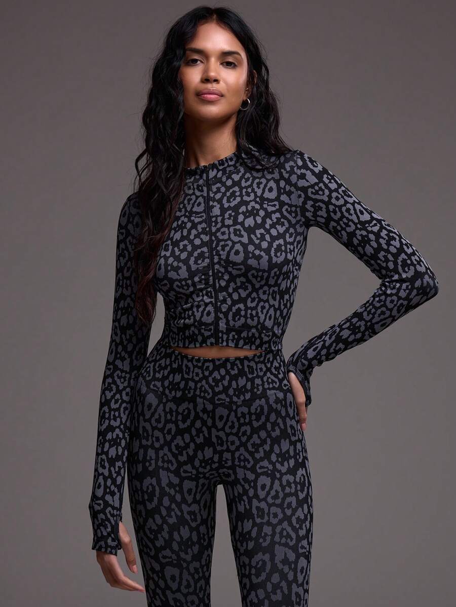 Musera Sport Chaqueta de entrenamiento con cremallera completa y estampado de leopardo, para pádel, tenis, pickleball, gimnasio y fitness