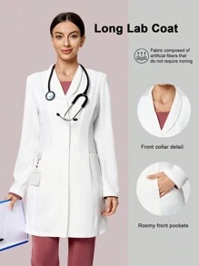 Scrubzie Anti-Wrinkle Lapel Long Women's Laboratory Coat White Dust Coat