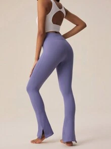 Easithlete Women High Elastic Seamless Yoga Pants, Solid Minimalist Style For Leisure And Daily Wear - Dusty Blue - View 6