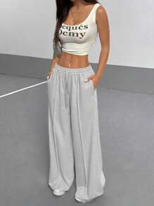 SHEIN PETITE Fashionable Casual Oversized Low Waist Women Sweatpants - Grey - View 5