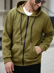 Manfinity CasualCool Men's Casual Solid Color Textured Drawstring Hoodie, Autumn