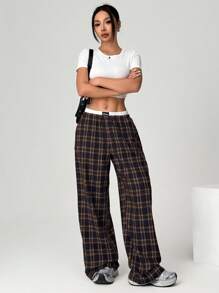 SHEIN EZwear Spodnie z kontrastowym pasem i nadrukiem