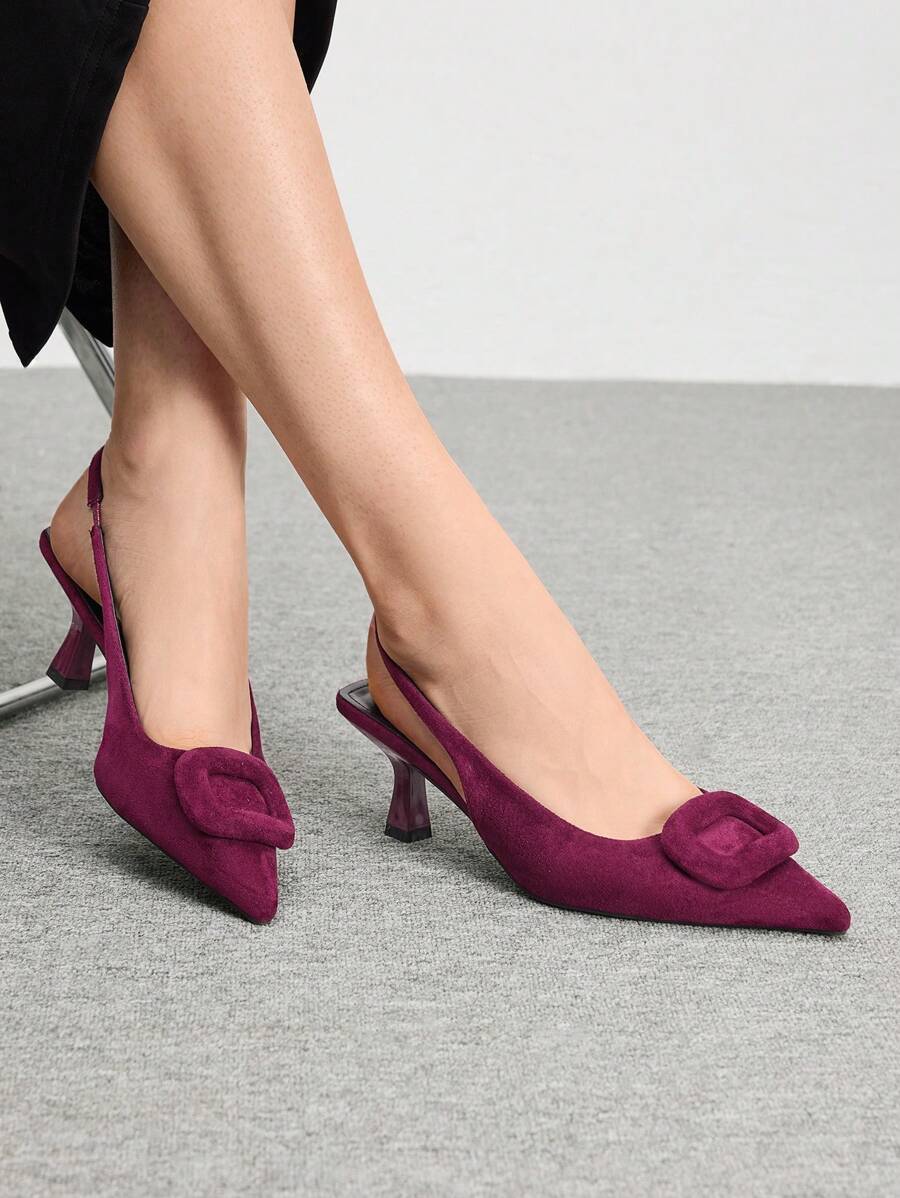 CUCCOO BIZCHIC Women's Square Buckle Pointed Toe Slingback Stiletto High Heel Sandals, Simple & Fashionable Spring Shoes Spring Break Easter For Christmas - Red Violet - View 1