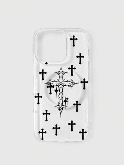 Goth 1 pièce Étui magnétique transparent de style gothique avec motif croix, Halloween
