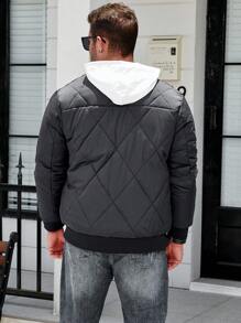Manfinity Homme Plus Size Men's Solid Color Pocket Zipper Winter Padded Padded Coat