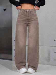 Jeans rectos con efecto desgastado casual