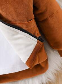 Baby Boy Cute Ear Hooded Zipper Winter Coat, Warm & Casual For Autumn/Winter Outings Or Home Wear, Fashion