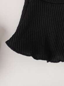 SHEIN Baby Girls' Halloween Printed Ribbed Flared Pants Set, Autumn - Red - View 4