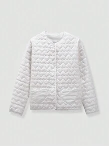 SHEIN EZwear Áo khoác chần bông ấm áp giản dị cho nữ, dành cho mùa thu/đông - trắng - Xem 1