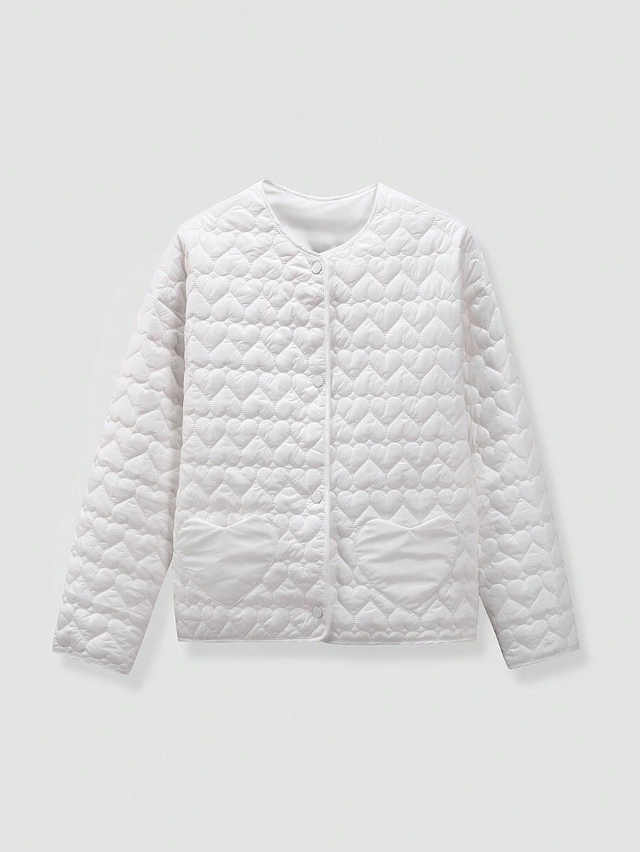 SHEIN EZwear Áo khoác chần bông ấm áp giản dị cho nữ, dành cho mùa thu/đông - trắng - Xem 1