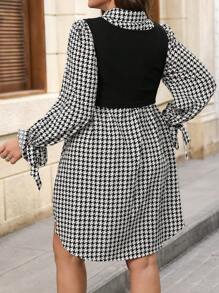 SHEIN Clasi 2 件套大码千鸟格图案衬衫裙搭配黑色吊带背心，秋冬季商务通勤装