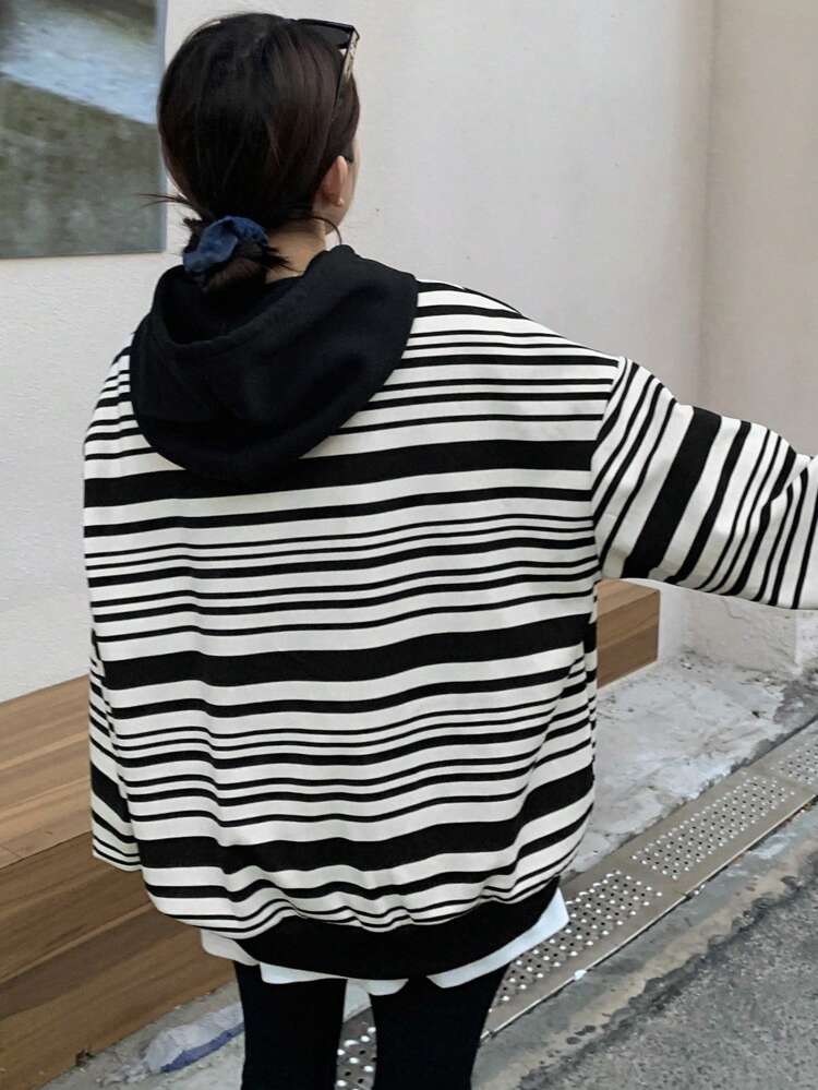 Color Block Striped Loose Hoodie Sweatshirt For Women,Fall Clothes