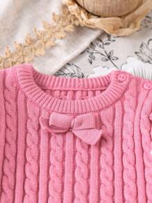 Sweater Pullover Anak Perempuan dengan Hiasan Ruffle di Bagian Bawah, Atasan Rajut dengan Pita Lucu, Lembut & Nyaman, Hangat, Cocok untuk Sehari-hari, Santai, Jalan-jalan, Bepergian, Sekolah - Dusty Pink - View 6