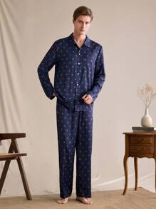 SHEIN EverLounge Men's 2 Pieces Pajama Set, Top And Pants, Casual & Fashionable For Everyday Wear