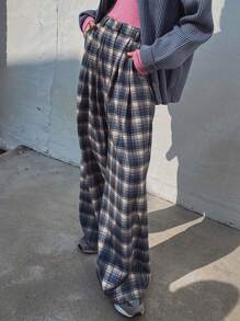 DAZY Women's Plaid Loose Casual Long Pants, Blue, All Season - Blue - View 7