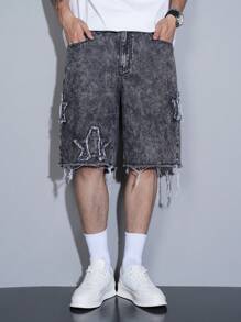 Manfinity Hypemode Men's Casual Distressed Loose Fit Denim Shorts Jorts Going Out Street Hang Out Tropical - Grey - View 5