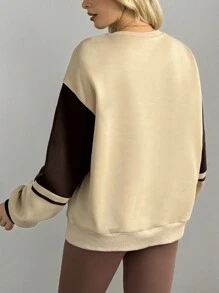 INAWLY Sudadera de manga larga para mujer en color caqui y café oscuro, con estilo deportivo y casual para la vuelta a clases