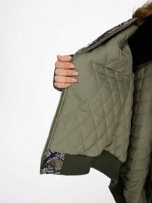 ROMWE Fairycore Vintage Bare Branch & Leaf Print Padded Coat - Green - View 6