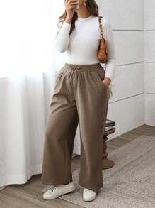 SHEIN LUNE Große Größen Dicke, warme Cordhose in Gerade Passform für Damen, geeignet für Herbst/Winter - Grau - Übersicht 4