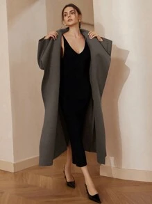 Aveloria Modichic Women's Elegant Double-Sided Oversize Collar Coat  - Dark Grey - View 4