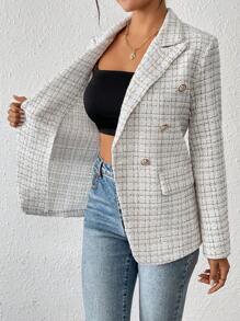 SHEIN LUNE Minimalistic Fashion Casual Suit Jacket, For Everyday Wear Fall Cloth For Women - White - View 3