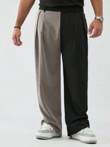 Manfinity VCAY Quần ống rộng xếp ly màu đen và xám cỡ lớn cho nam - màu nâu - Xem 5