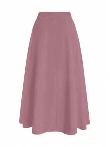 SHEIN Clasi Plus Size Elegant Zipper Closure Loose A-Line Skirt, Autumn - Pink - View 2