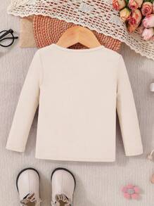 SHEIN Leap Crew Young Girl Casual Versatile Burgundy Ruffle Long Sleeve Knitted Top - Apricot - View 2